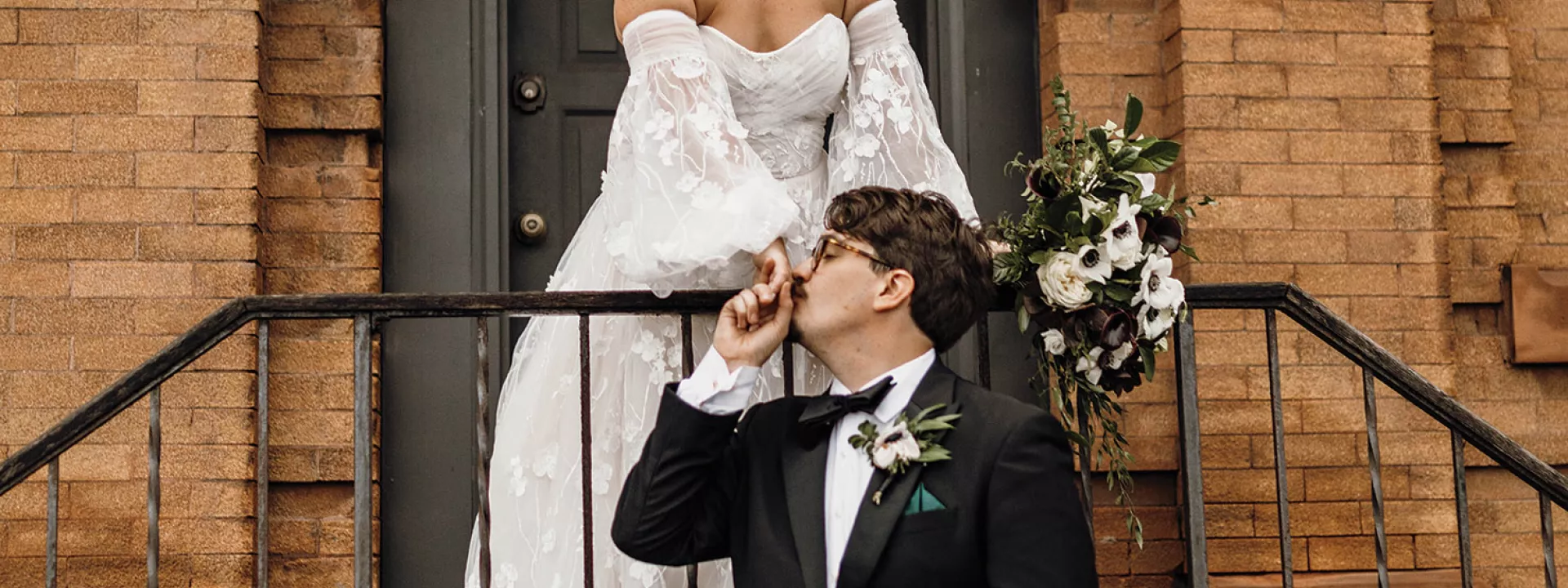 Bride and groom posing on their wedding day