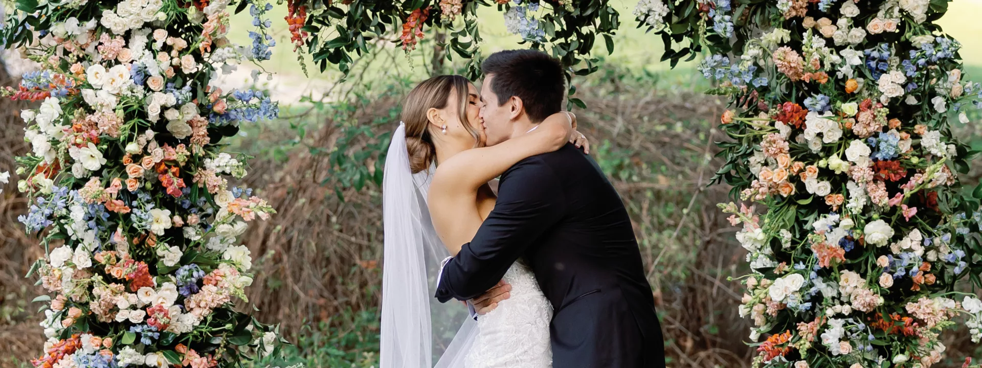 Colette and Dakoda's Springtime Outdoor Wedding Punctuated with Cornflower and Peach Florals at Temecula Creek Inn