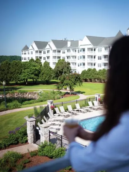 View off a balcony at lakeside venue The Osthoff Resort & Spa 