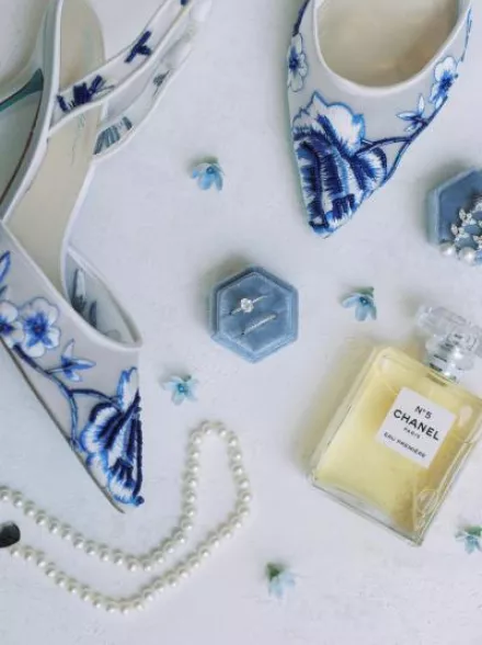 Flat lay of something blue style shoes 