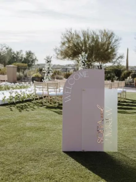 Welcome sign for styled shoot wedding at Black Stone Country Club