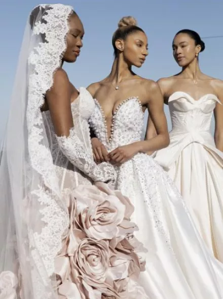 Wedding dresses from New York Bridal Fashion Week 2026 featuring lace, corset and embellished bridal gowns by Ese Azenabor