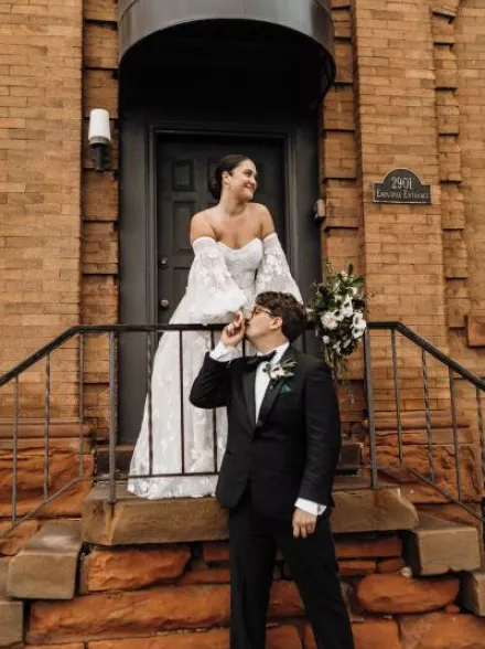 Bride and groom posing on their wedding day