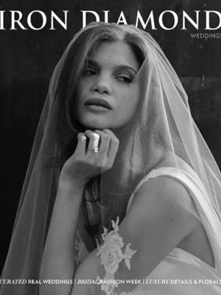 Iron Diamond Weddings cover display with model at center